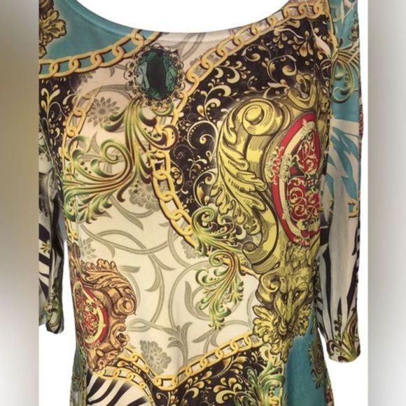 119.  Fresh of LA Sheath Teal Gold Chain Large Dress - Picture 4 of 7